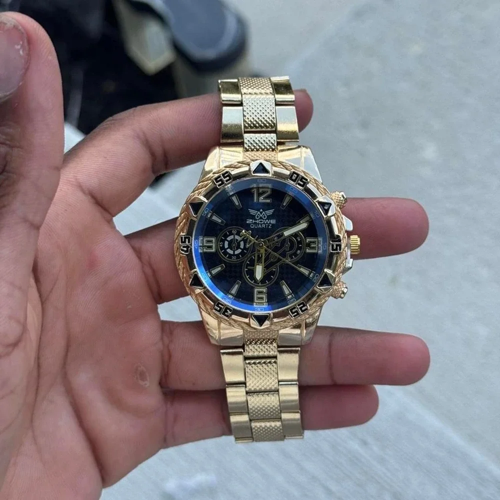 Gold Blue Skeleton Watch